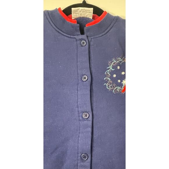 Vintage 80/90s Artisans Deisgns USA Blue/Red Cardinal Cardigan Size Sm-Med - Picture 7 of 10